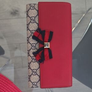Gucci Canvas And Leather Wallet Bow Continental